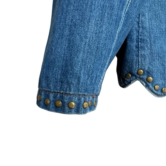 Montana Co Blue Denim Jean Jacket with Studded Details and Scalloped Bottom - Picture 2 of 12